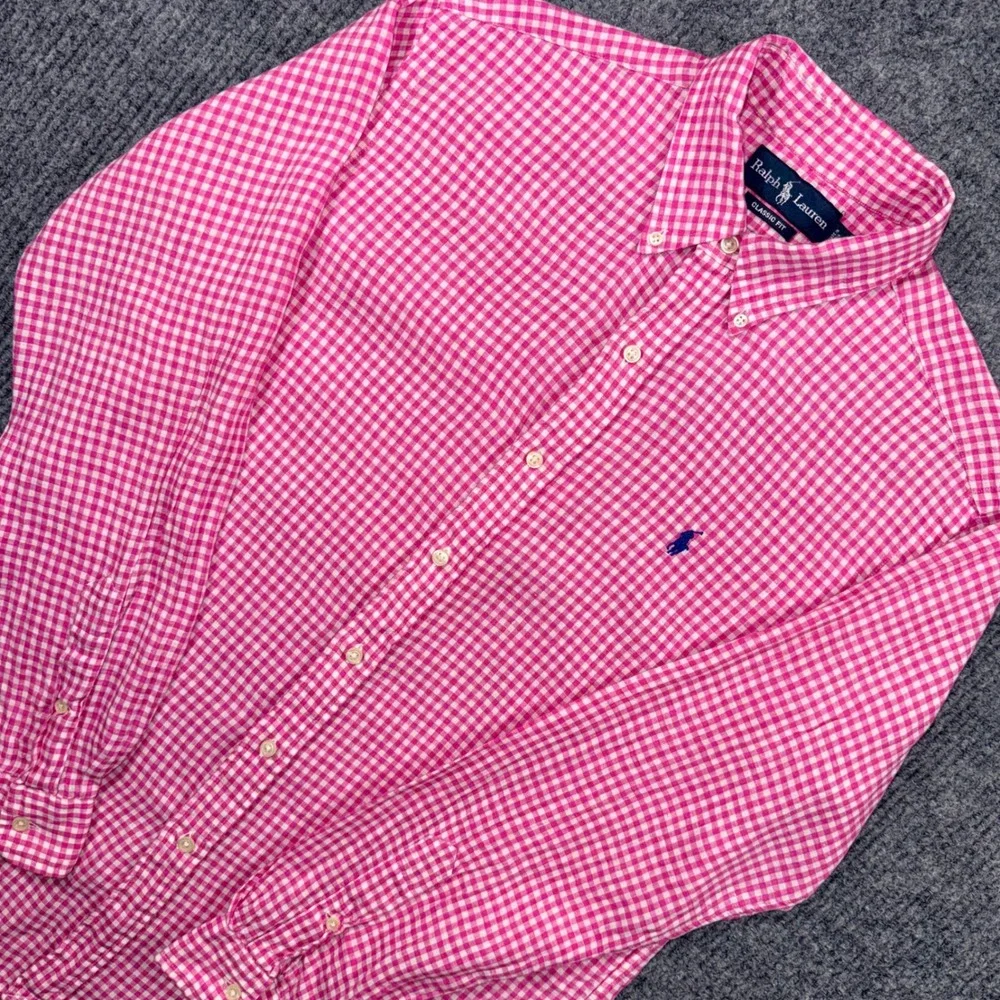 Polo Ralph Lauren Mens Pink White Gingham Classic Fit Button Down Shirt Medium